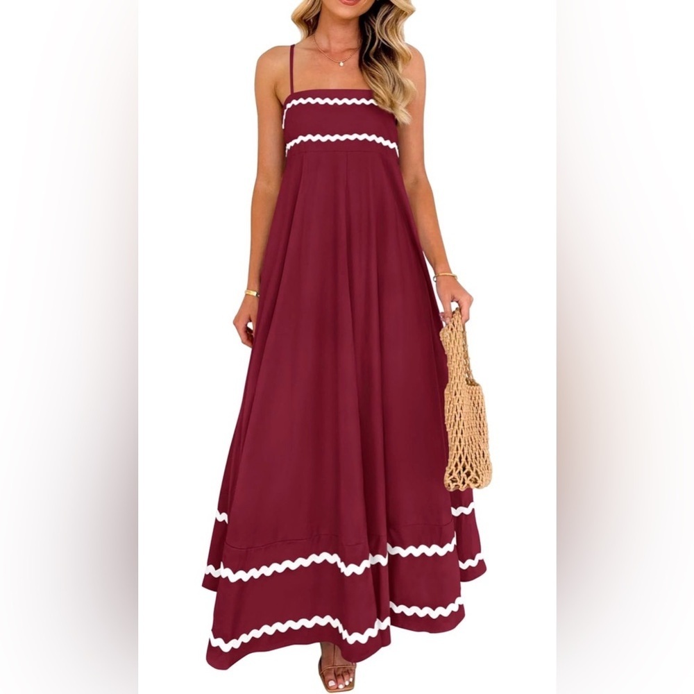 🆕 Casual Sleeveless Spaghetti Strap Ruffle Beach Long Dress